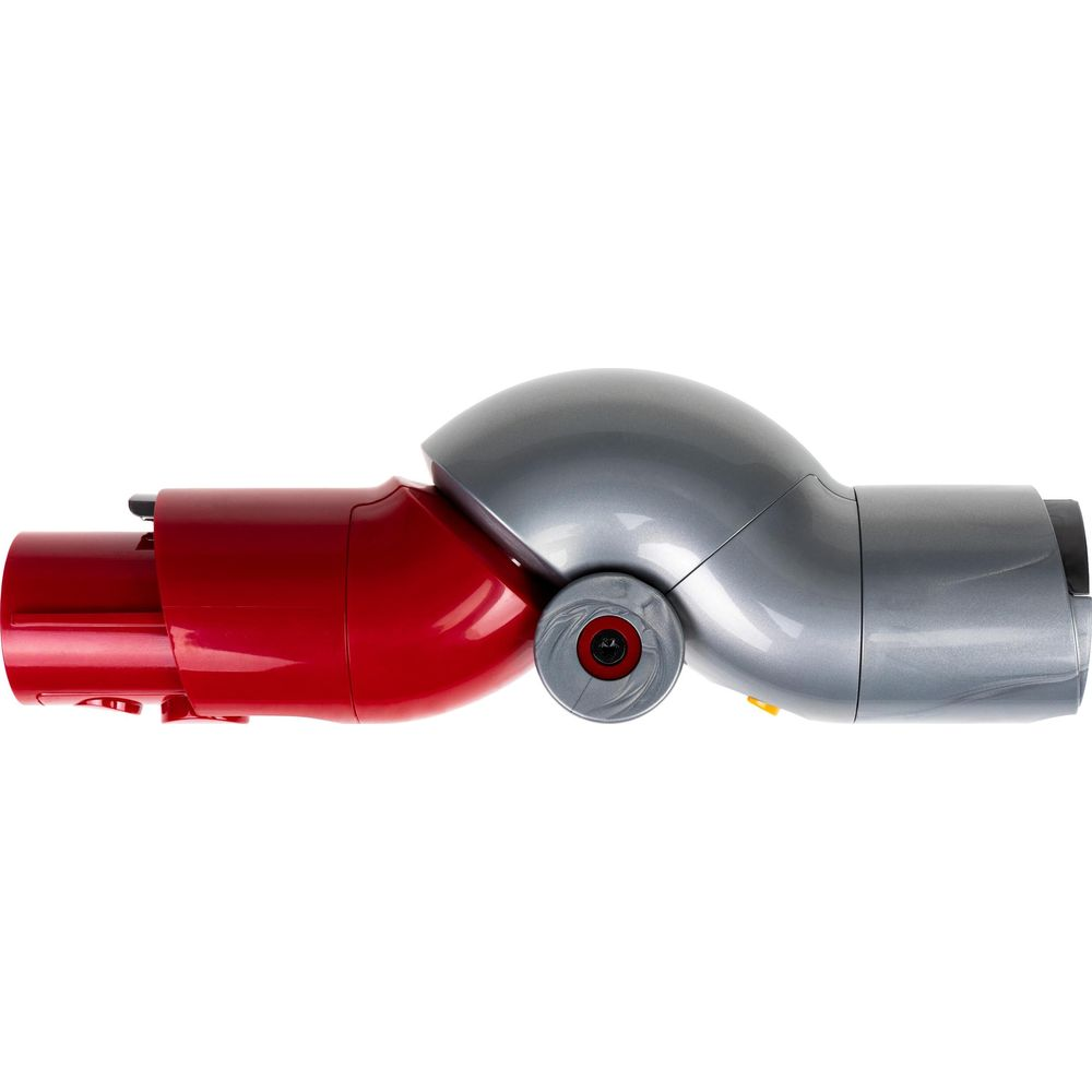 Un adaptateur d'aspirateur articulé rouge et argenté sur fond blanc.