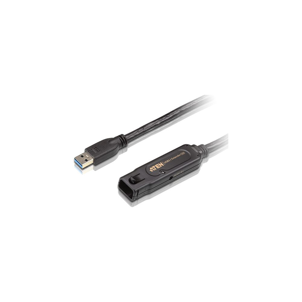 Cable extensor USB 3.1 negro con conector y módulo integrado sobre fondo blanco.