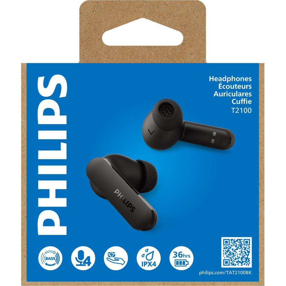 Confezione di auricolari wireless neri Philips T2100