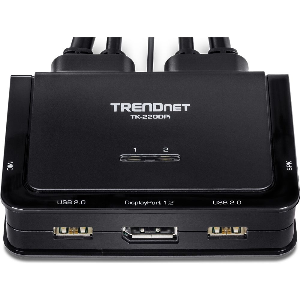 Commutateur KVM Trendnet TK-220DPi noir avec ports USB 2.0 et DisplayPort.