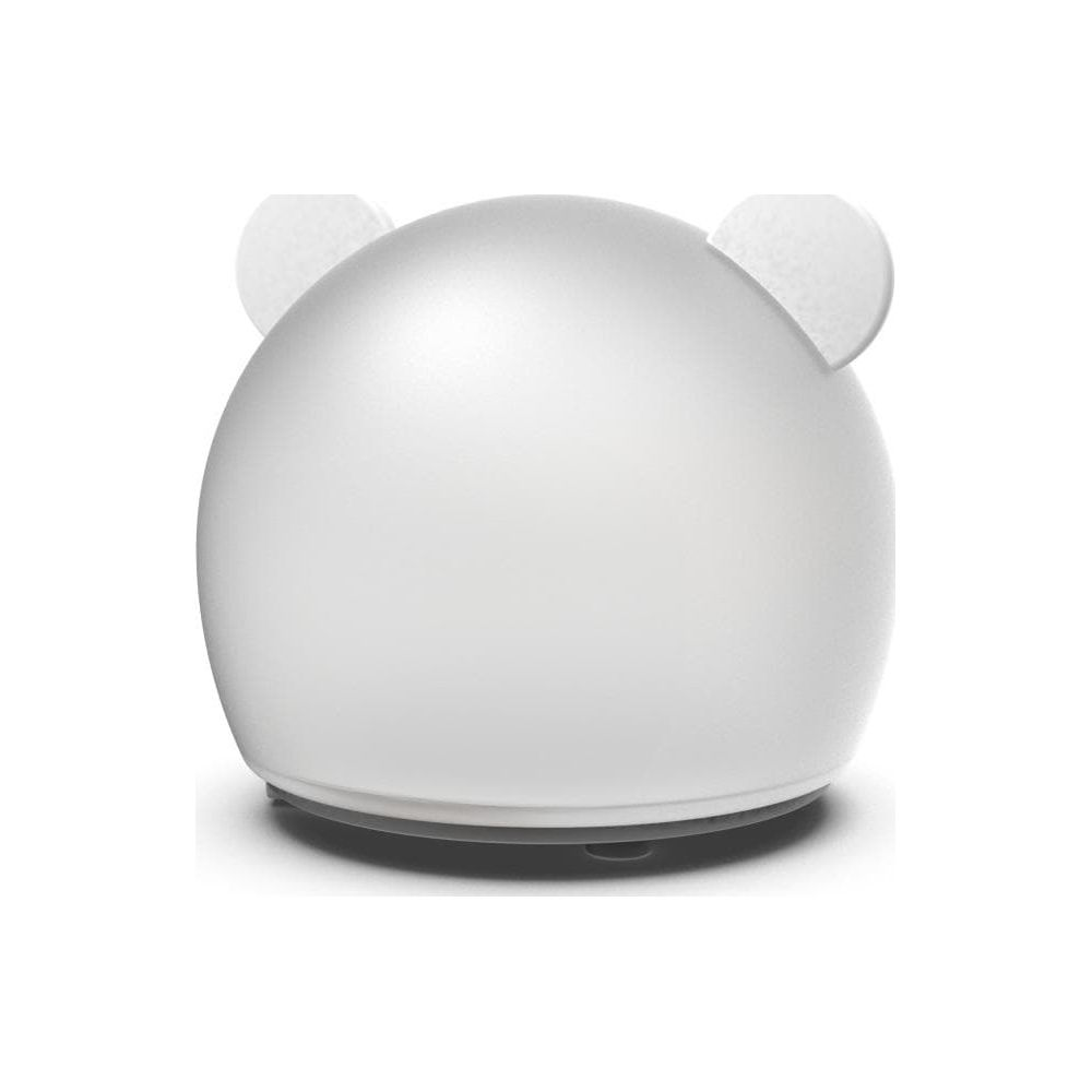 Eine weiße, kugelförmige Lampe mit zwei kleinen Ohren oben auf einem weißen Hintergrund.
