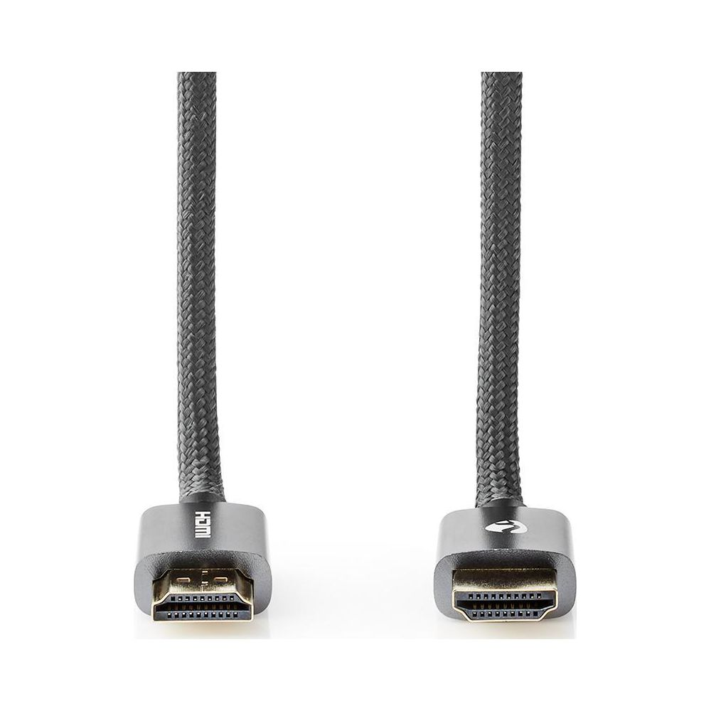 Zwei schwarze HDMI-Kabel mit geflochtenem Mantel und vergoldeten Steckern vor weißem Hintergrund.