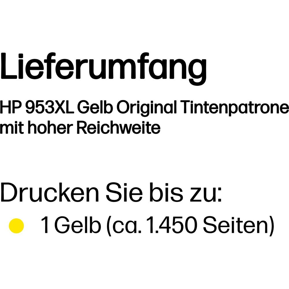 Volumen de suministro: Cartucho de tinta original HP 953XL amarillo de alto rendimiento, 1 amarillo para aprox. 1.450 páginas.