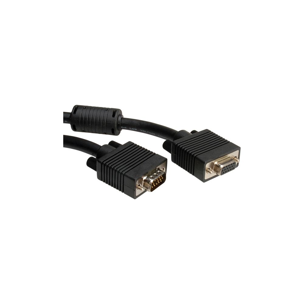 Zwei schwarze VGA-Kabel mit Steckern auf einem weißen Hintergrund.