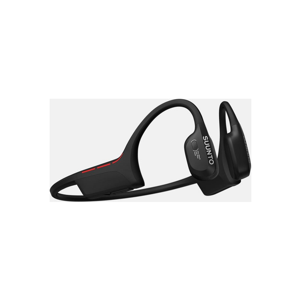 Cuffie sportive open-ear Suunto nere su sfondo chiaro.