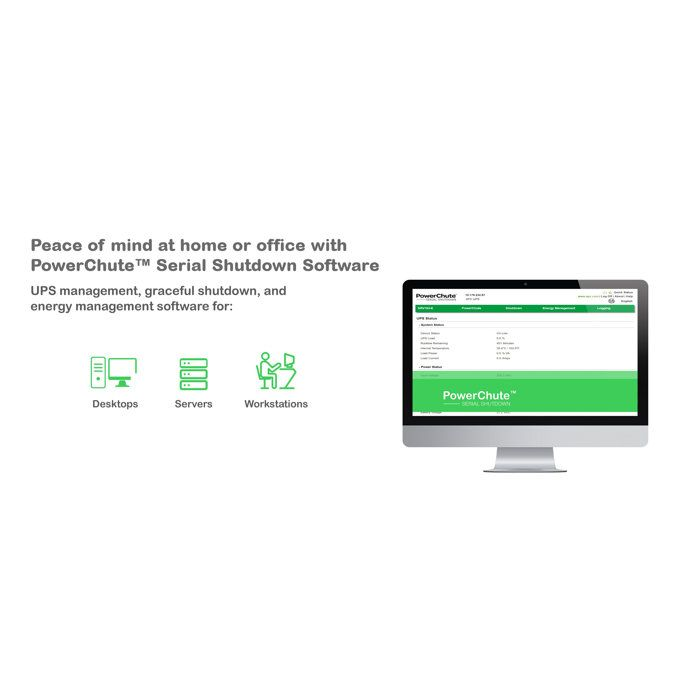 Monitor con el software PowerChute Serial Shutdown para escritorios, servidores y estaciones de trabajo.