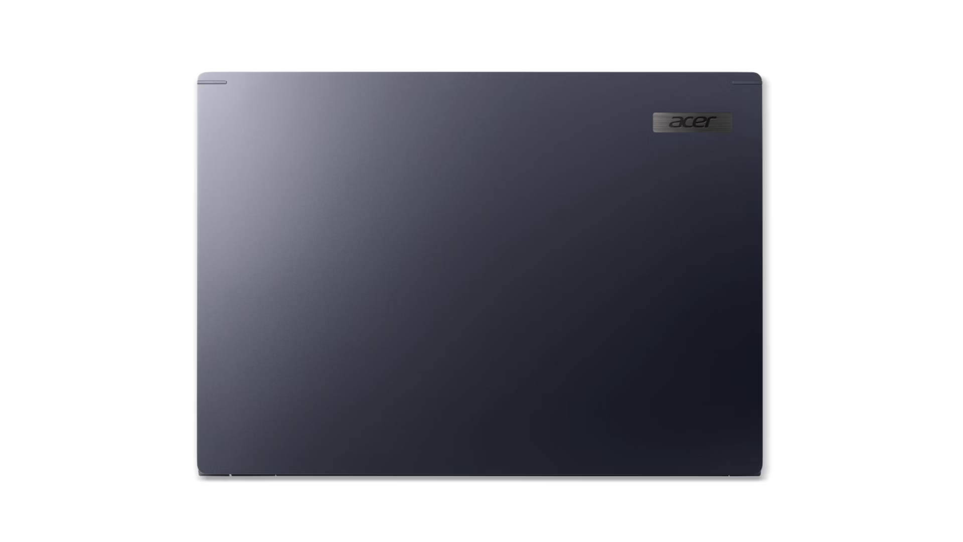 Coperchio per laptop Acer grigio scuro con logo Acer argento nell'angolo in alto a destra, su sfondo bianco.