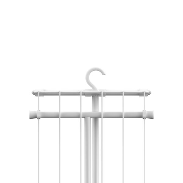Un cintre blanc avec plusieurs barres et lignes verticales sur un fond blanc.