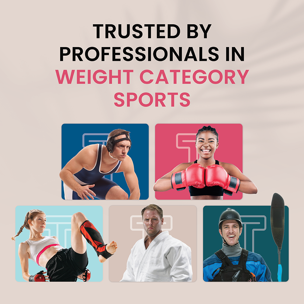 Collage of athletes in various weight and combat sports with text above.