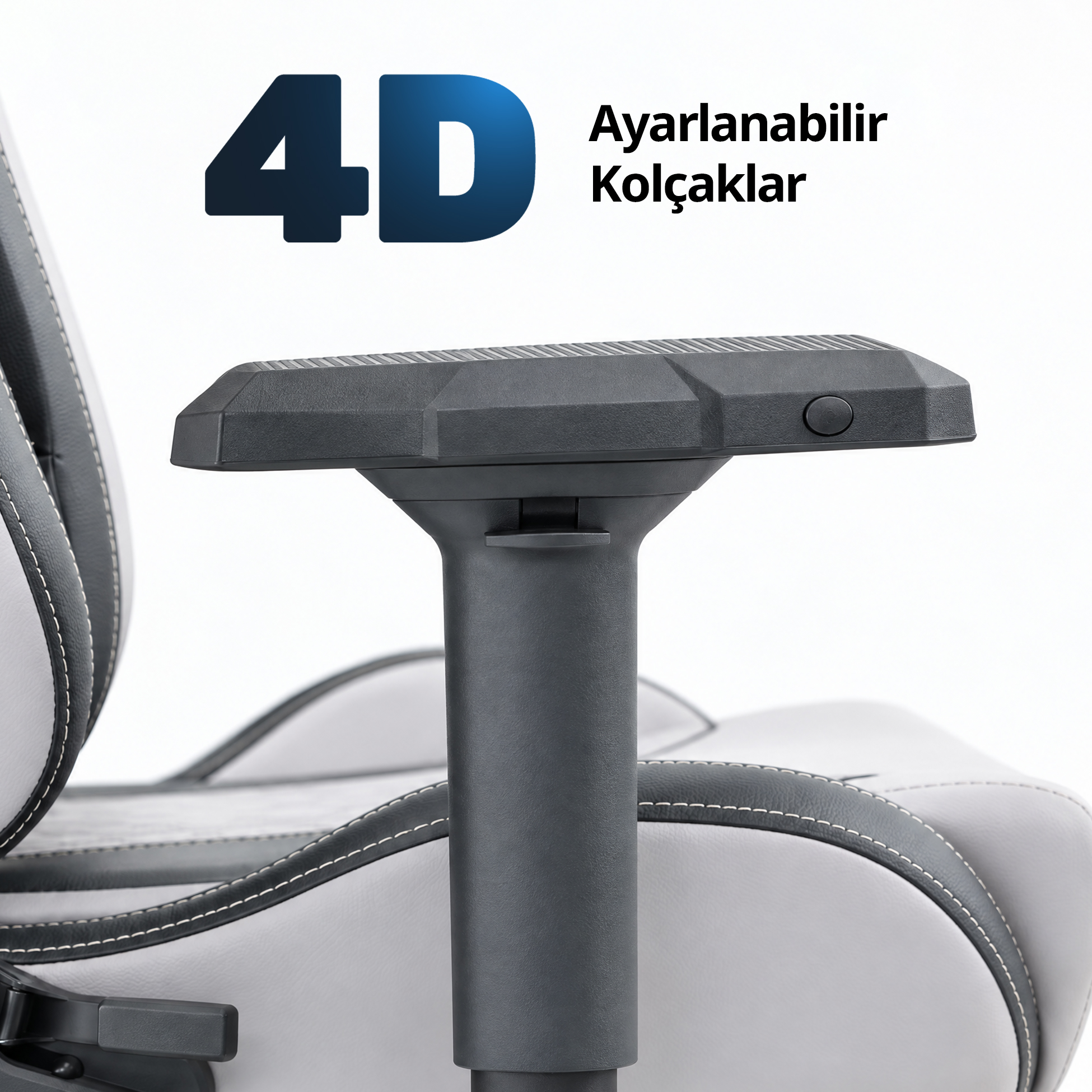 Bir ofis sandalyesinde siyah, ayarlanabilir 4D kolçak.