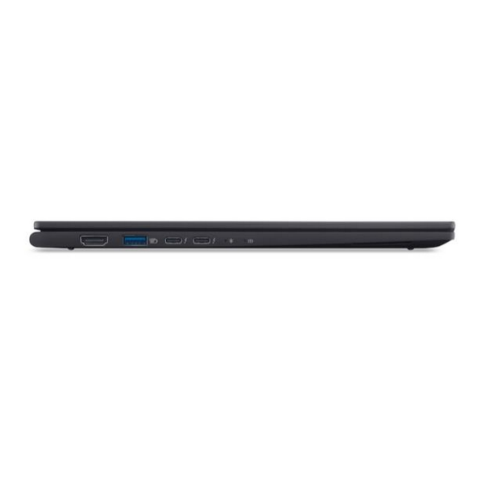 Vista laterale di un computer portatile chiuso con porte HDMI, USB e USB-C.