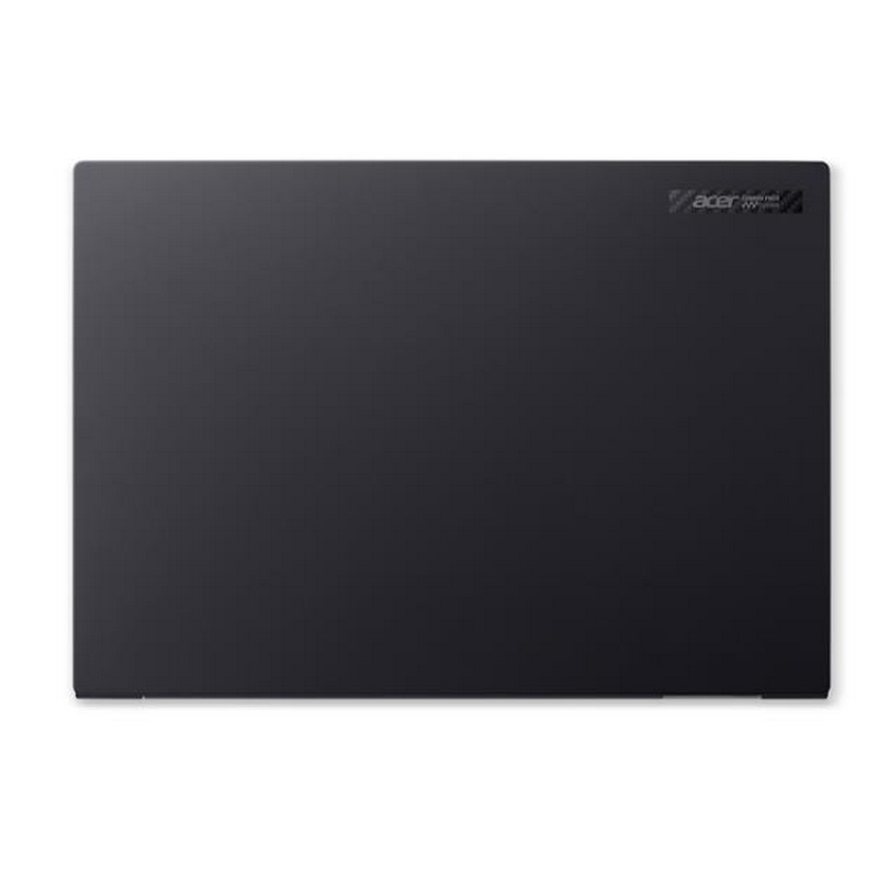 Coperchio del laptop nero chiuso su sfondo bianco con piccolo logo Acer.