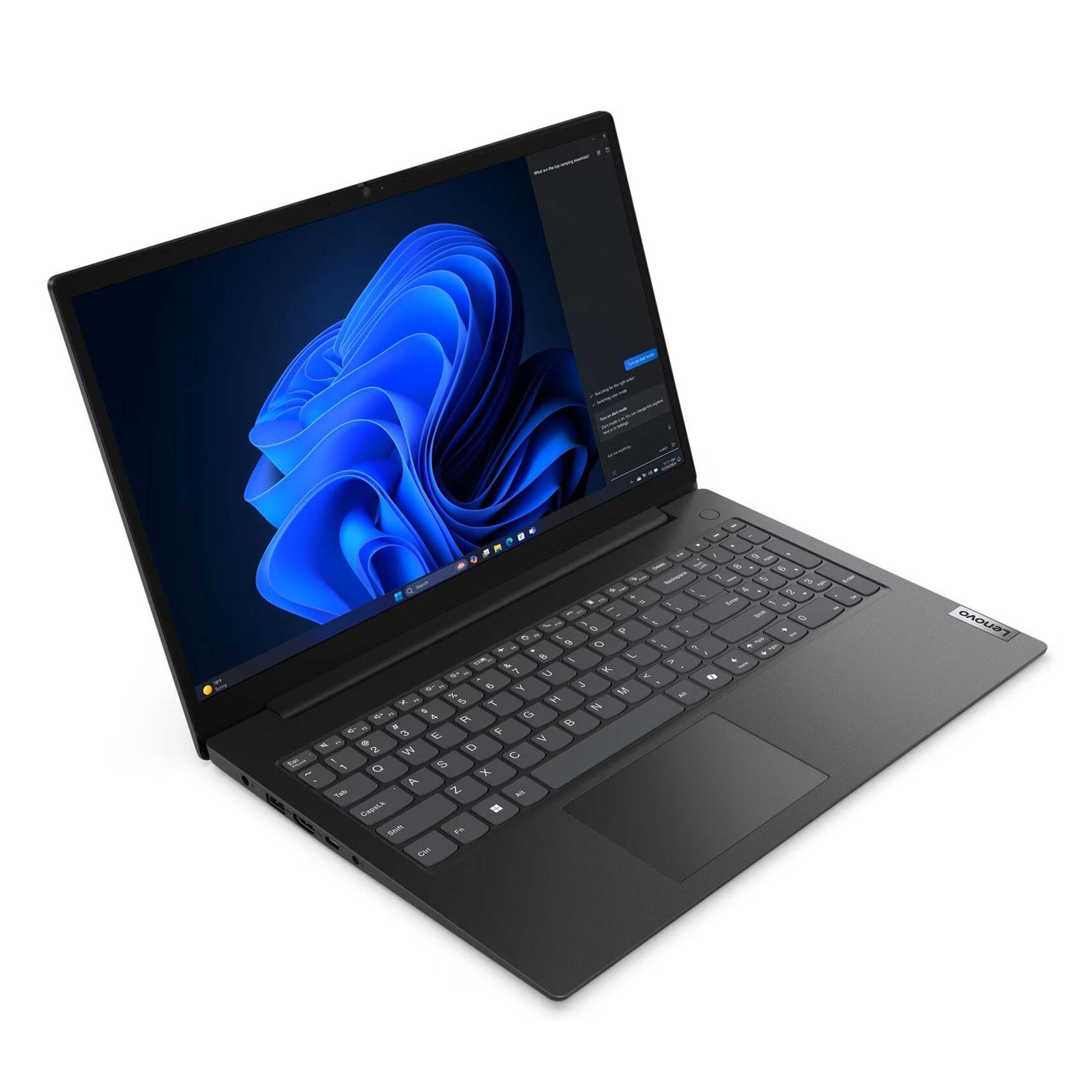 Ein grauer Lenovo-Laptop auf weißem Hintergrund mit blauem Wellen-Bildschirm.