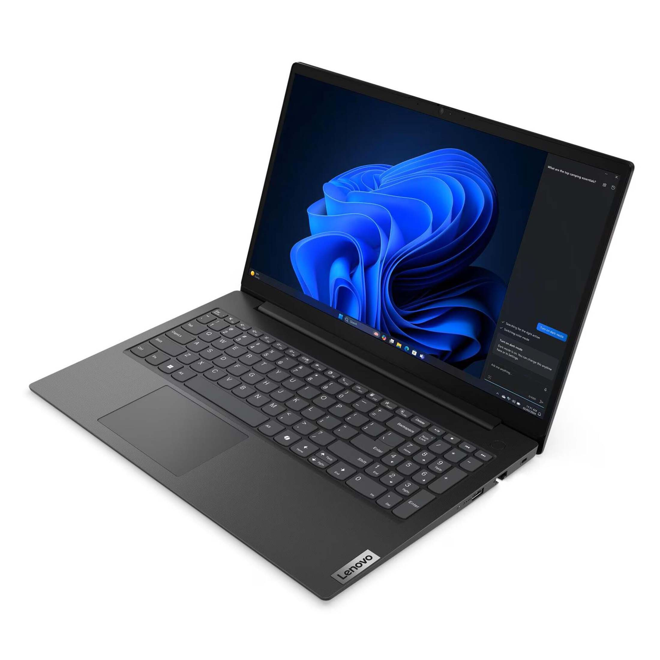 Ein grauer Laptop auf weißem Hintergrund zeigt einen blauen Hintergrundbildschirm und die Tastatur.