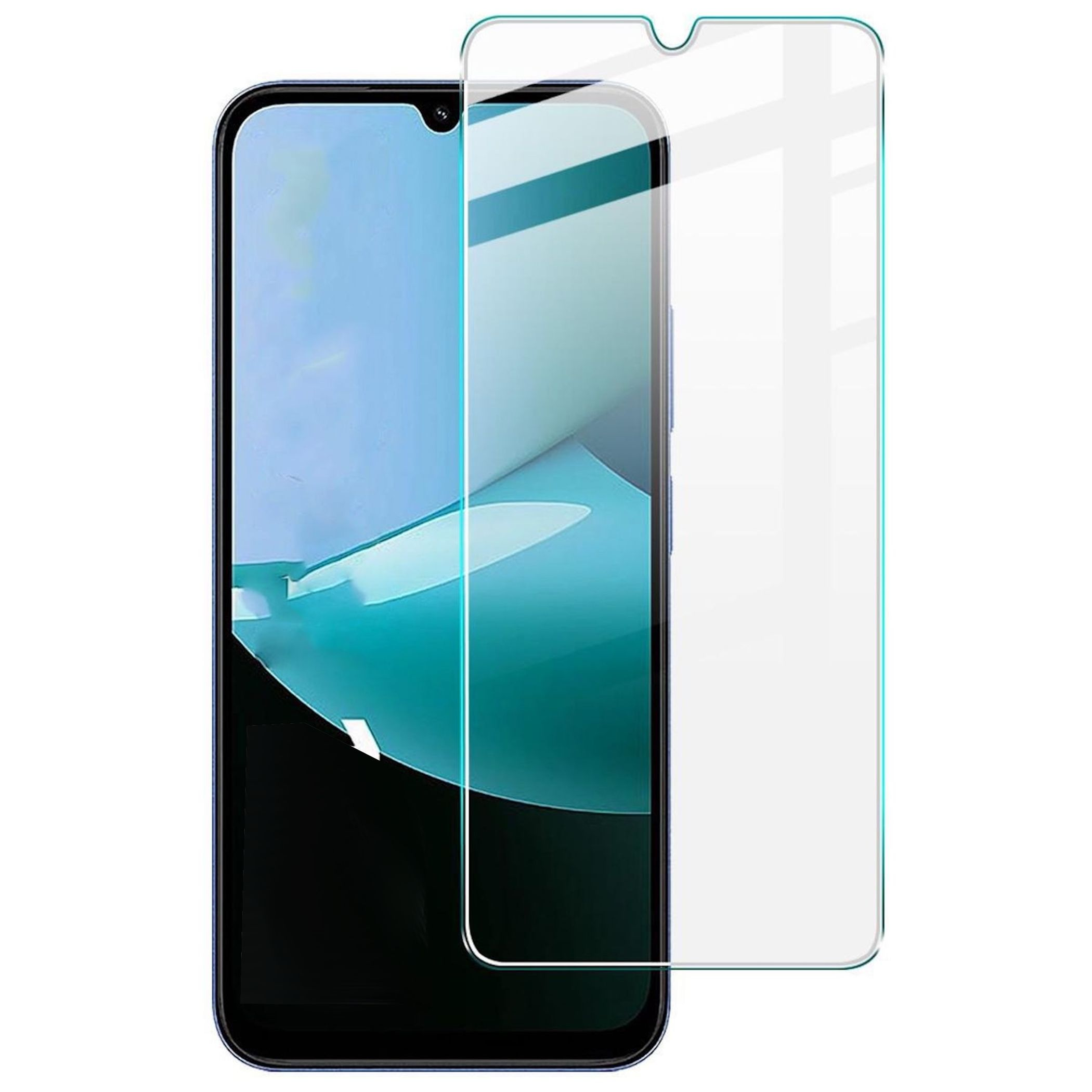 Ein Smartphone und eine transparente Displayschutzfolie, die daneben schwebt.
