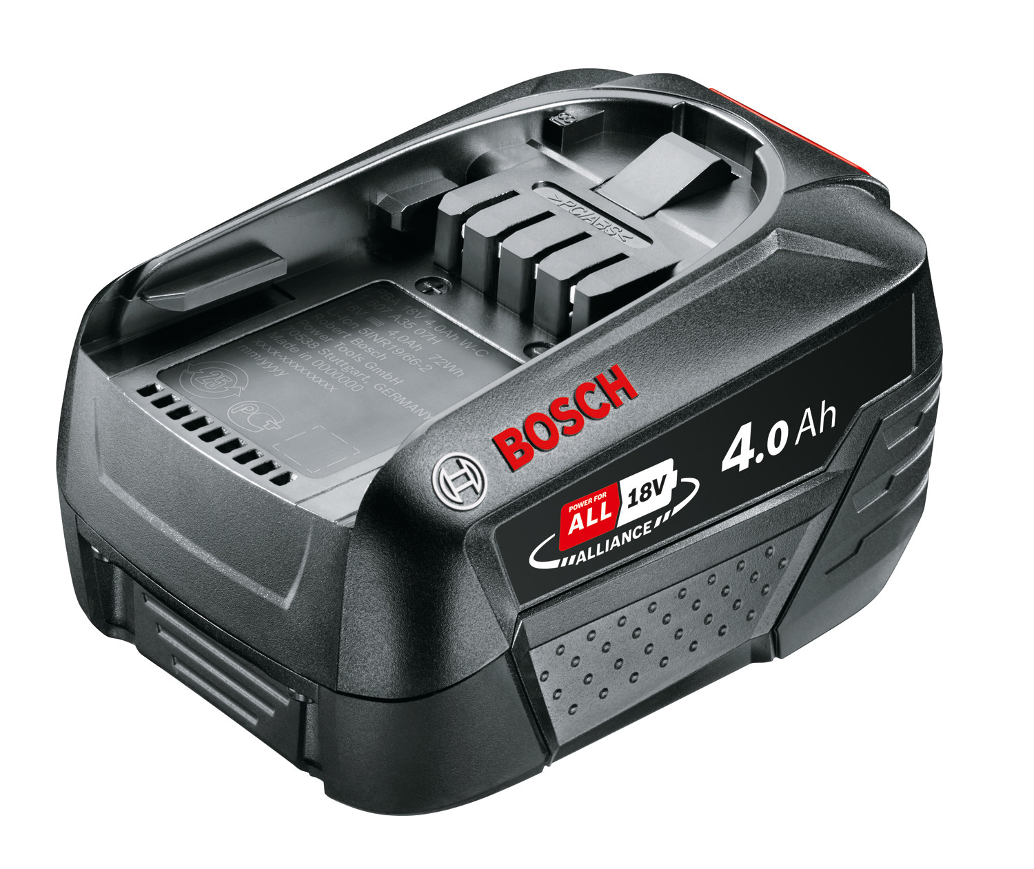 Batería de Li-Ion Bosch de 18V y 4.0Ah en fondo blanco.