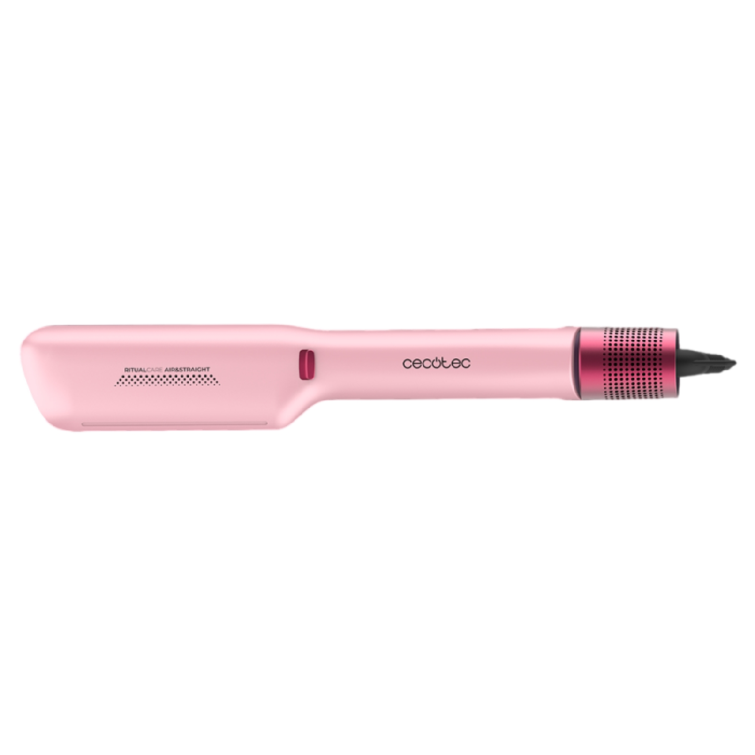 Piastra per capelli Cecotec rosa su fondo bianco.