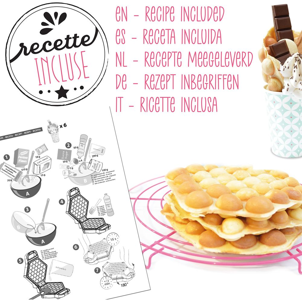 Waffle a bolle con ricetta, ingredienti e piastra.