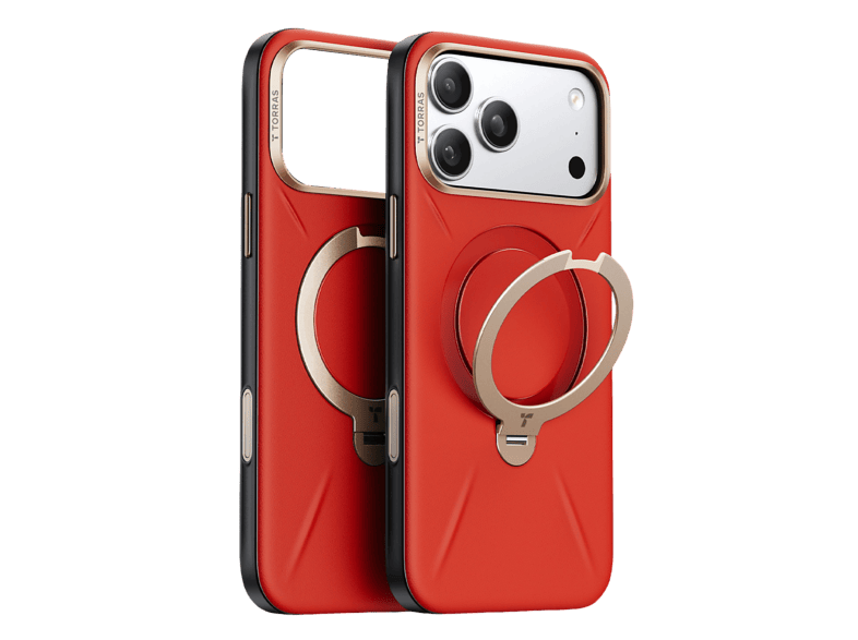 TORRAS Apple iPhone 17 Pro Uyumlu O Stand Spin VegSkin Serisi Magsafe Telefon Kılıfı Kırmızı