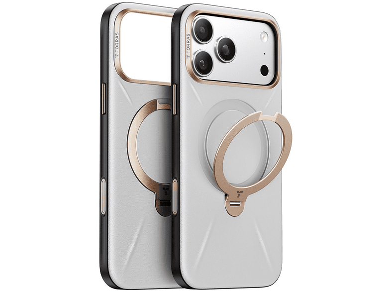 TORRAS Apple iPhone 17 Pro Uyumlu O Stand Spin VegSkin Serisi Magsafe Telefon Kılıfı Gri