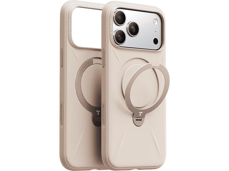 TORRAS Apple iPhone 17 Pro Max Uyumlu O Stand Spin Silicone Serisi Magsafe Telefon Kılıfı Krem