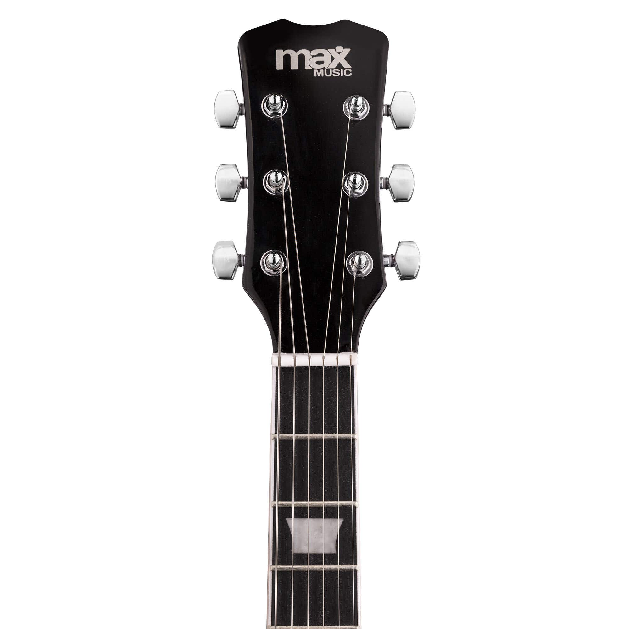 Clavijero de guitarra negro con clavijas cromadas y la marca Max Music.