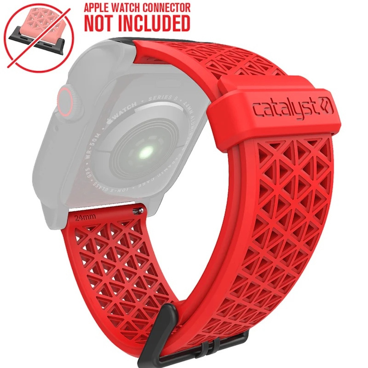 Ein rotes Catalyst-Silikonarmband für die Apple Watch mit Dreiecksmuster. Der Stecker ist nicht enthalten.