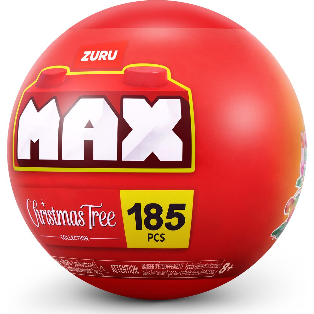 Eine rote Zuru Max Weihnachtskugel mit der Aufschrift Christmas Tree 185 PCS.