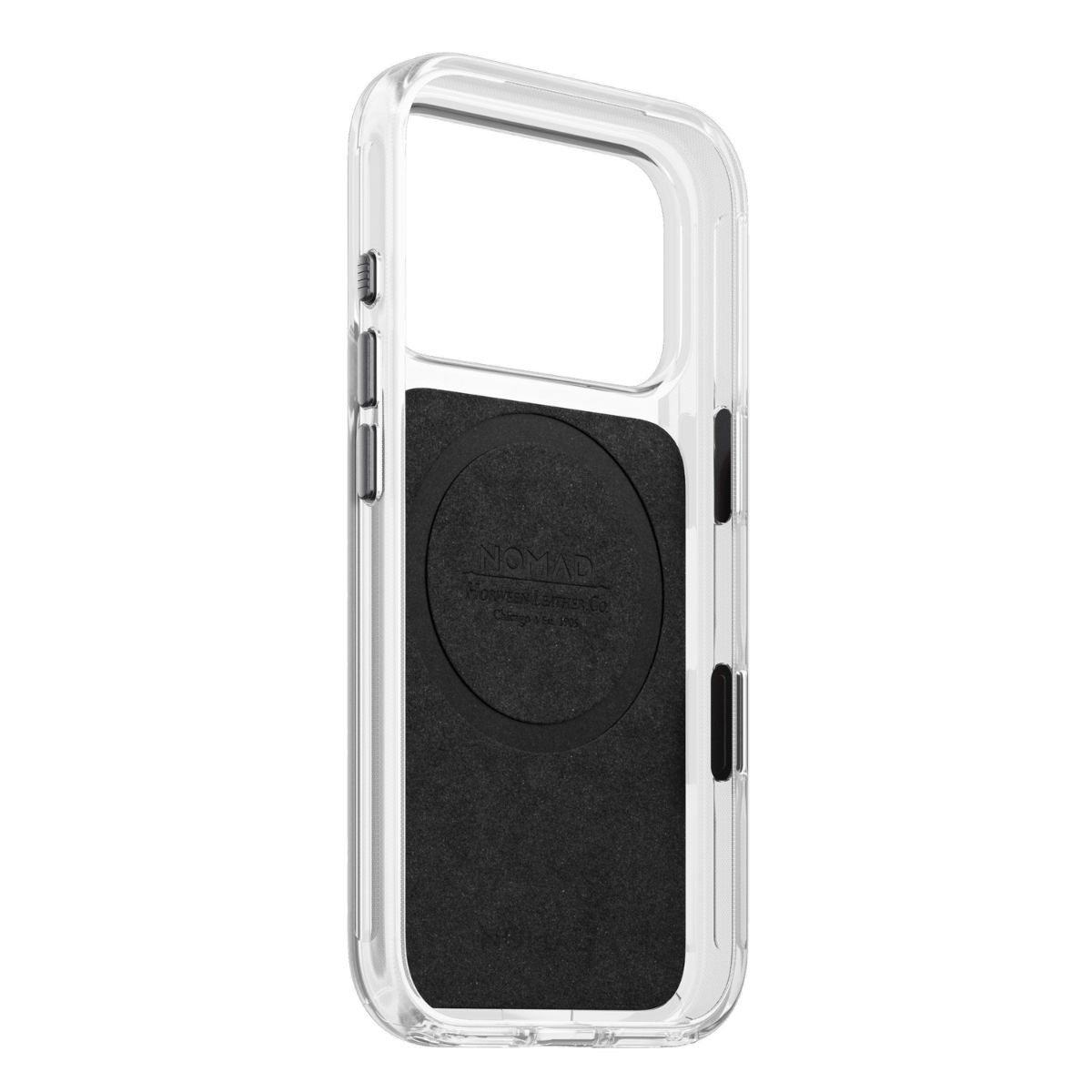 Fundas transparentes para smartphones con forro interior negro y relieve magnético redondo sobre fondo blanco.
