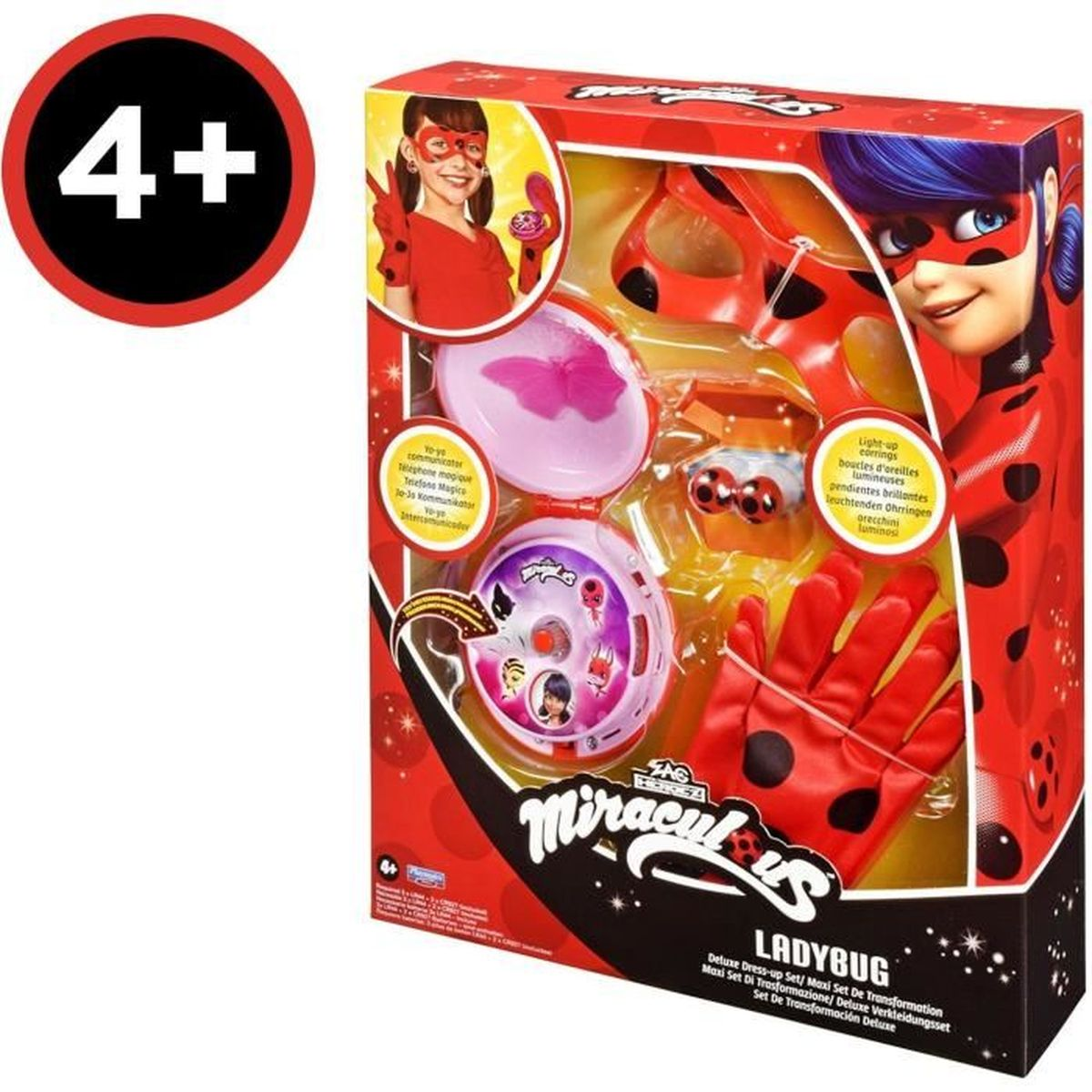 Miraculous Ladybug Deluxe-Verkleidungsset in rot-schwarzer Box mit Maske, Handschuhen und Zubehör.