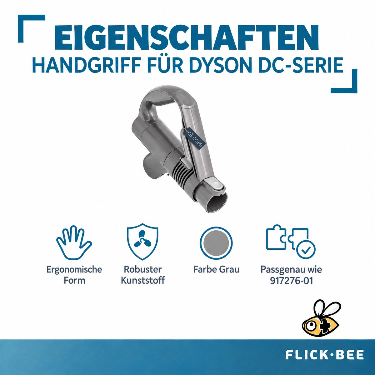 Poignée de rechange grise pour série Dyson DC, ergonomique et robuste.