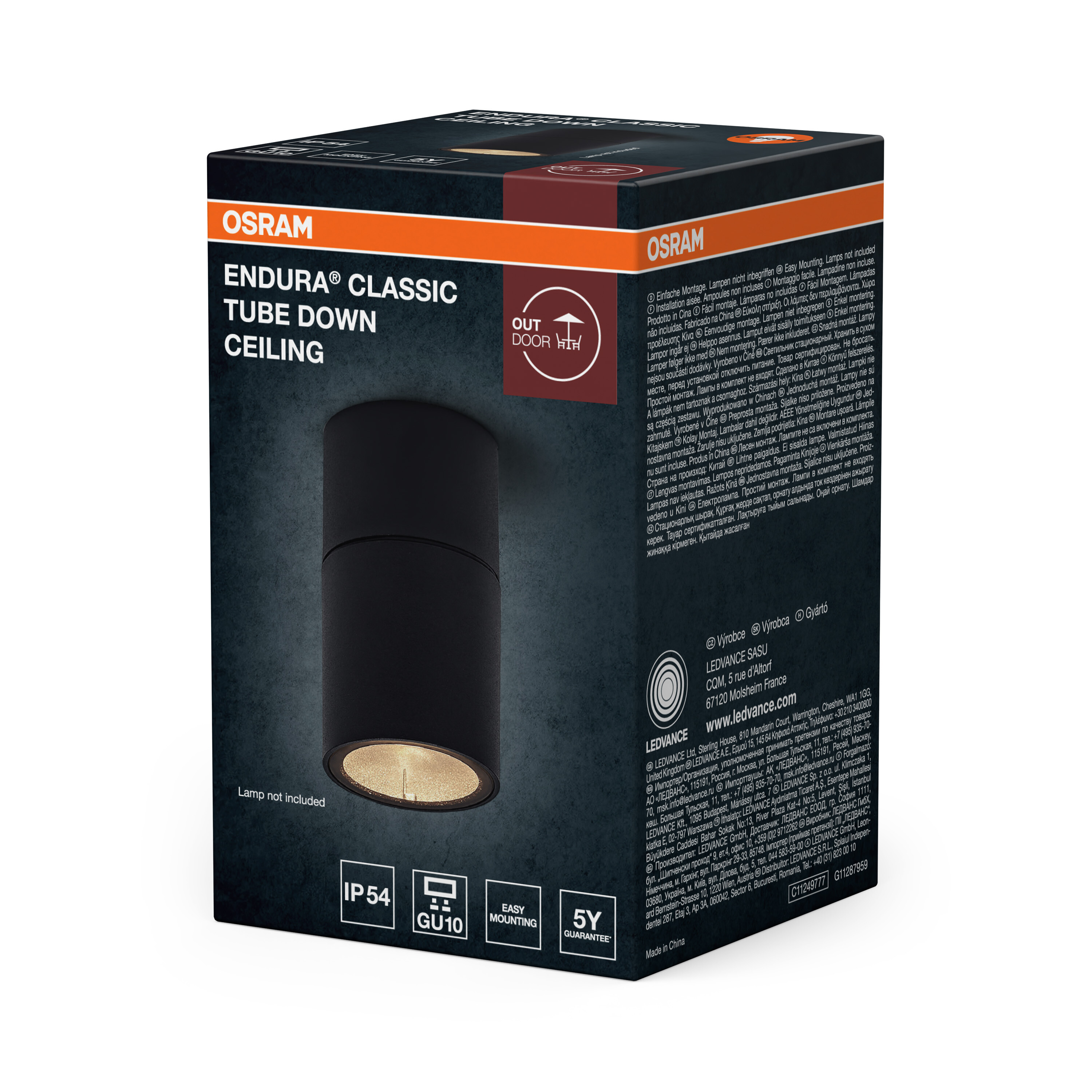 Osram Endura Classic Deckenleuchte Verpackung in schwarz mit Produktfoto und Text.