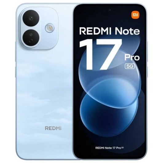 Hellblaues Redmi Note 17 Pro 5G mit Dual-Kamera hinten und großem Display.