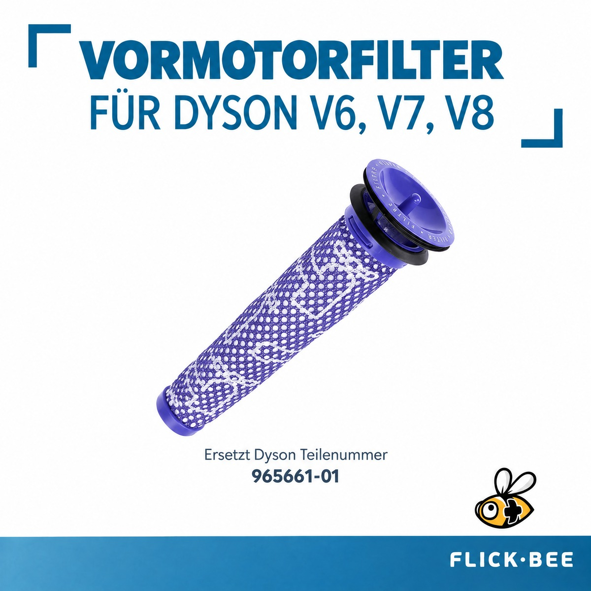 Filtre pré-moteur violet Dyson V6 V7 V8 sur fond blanc avec du texte.