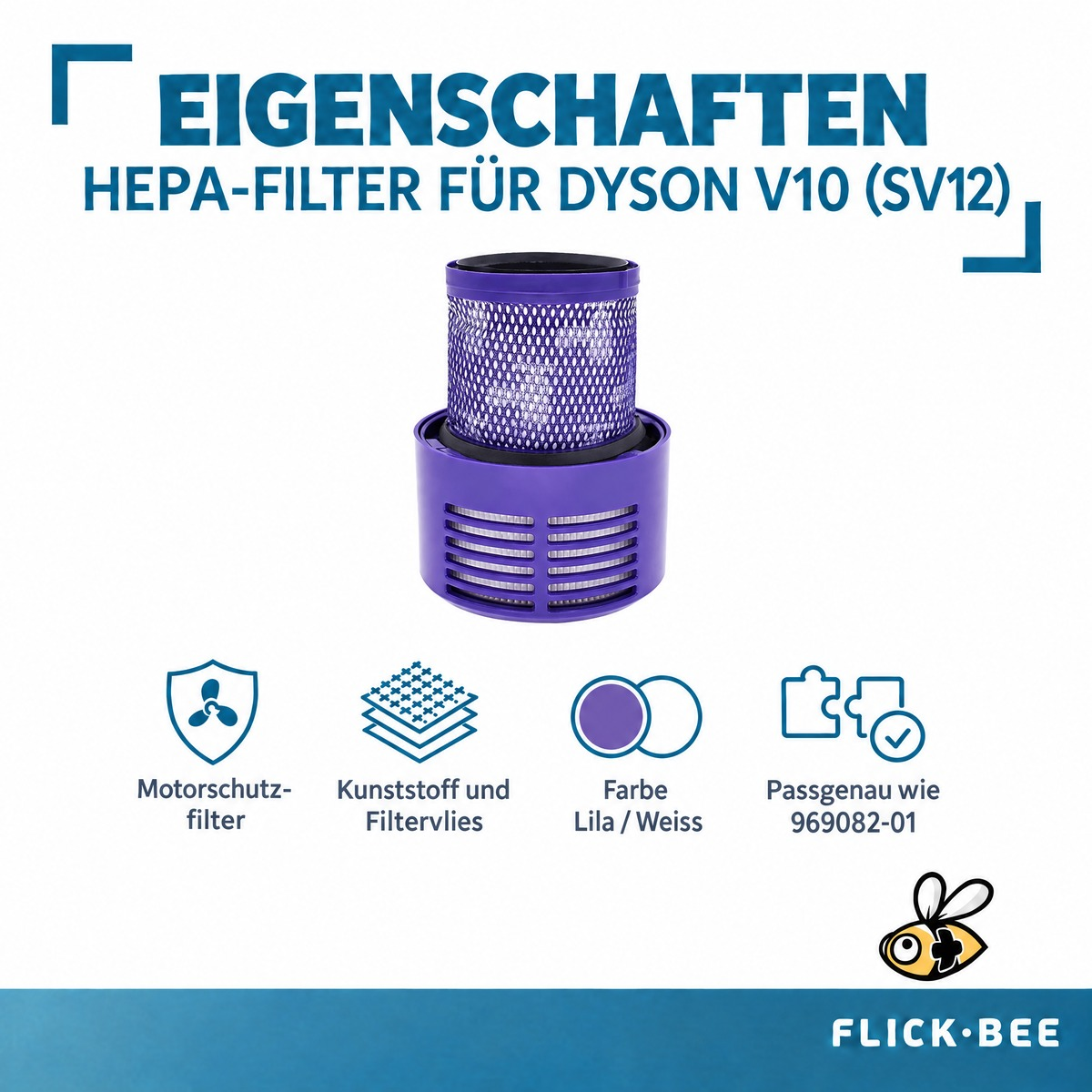 Filtre de rechange HEPA violet pour aspirateur Dyson V10 avec caractéristiques.
