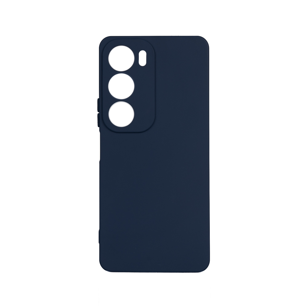 Eine dunkelblaue Smartphone-Hülle mit drei großen runden Aussparungen auf der Rückseite.