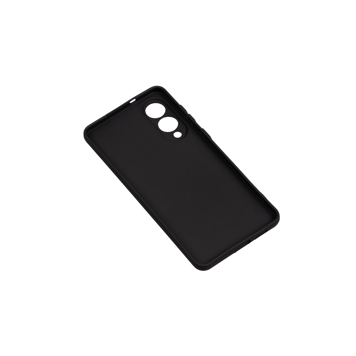 Una cover per smartphone in silicone nero opaco su sfondo bianco.