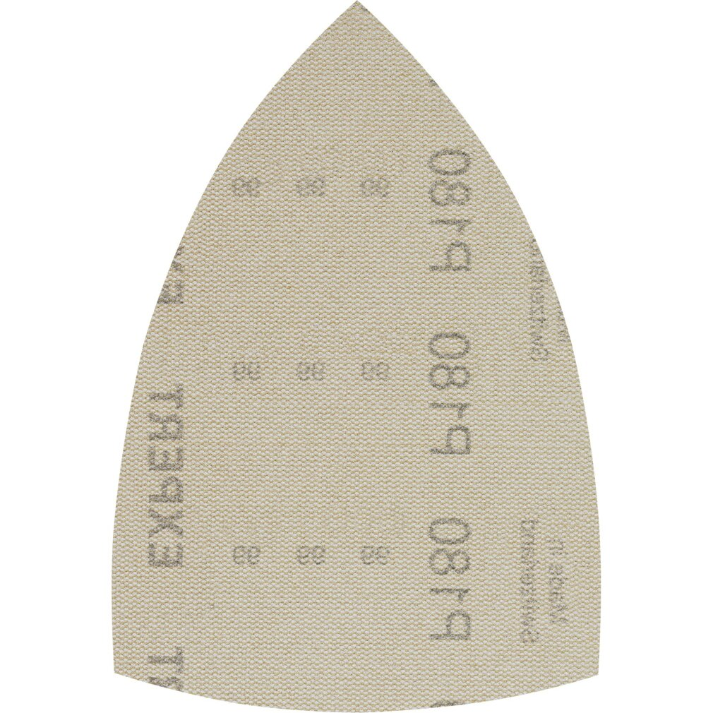 Beigefarbener, deltaförmiger Schleifbogen mit feiner Textur und schwarzen Markierungen für Elektrowerkzeuge.