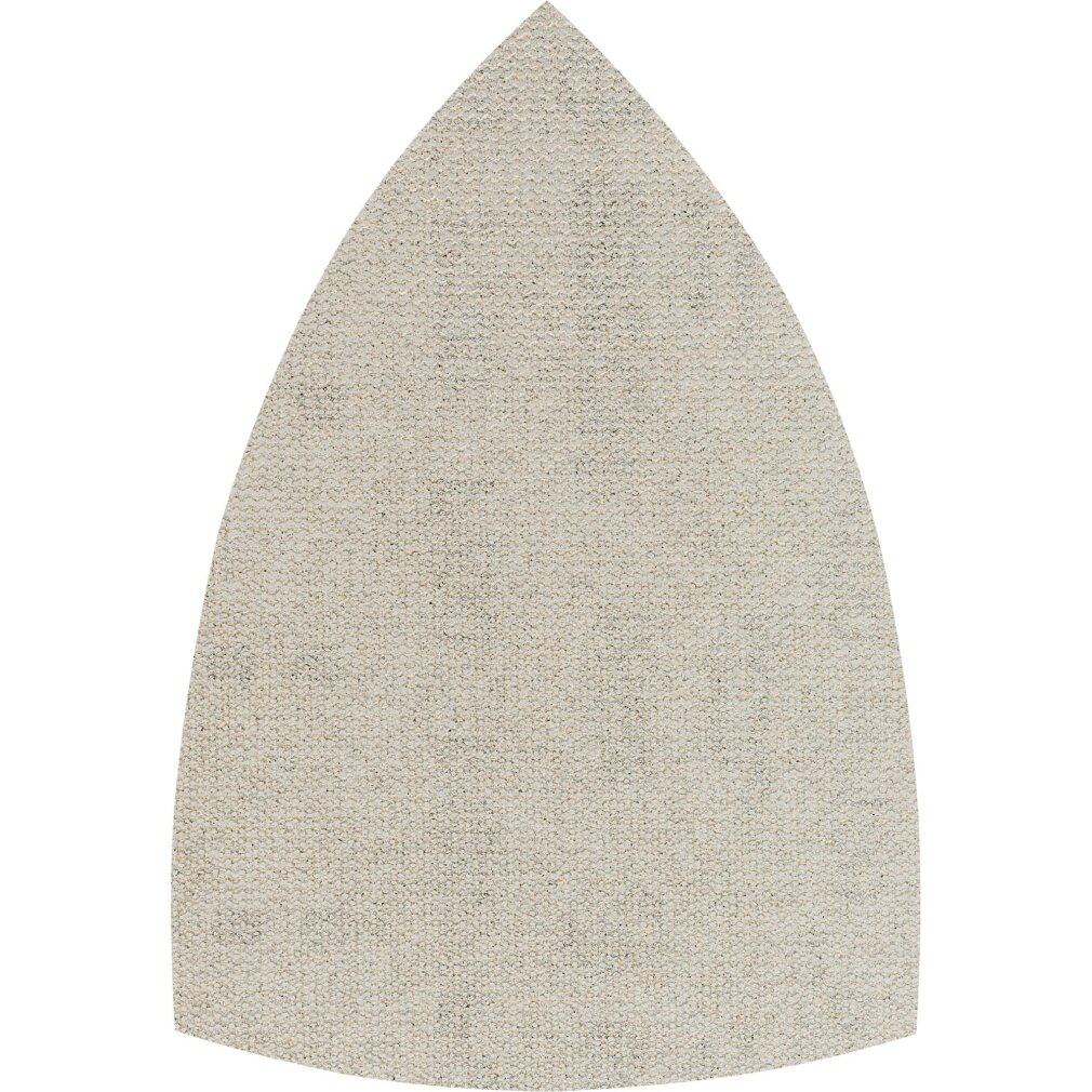Ein graues, dreieckiges Schleifpapier mit abgerundeter Basis.