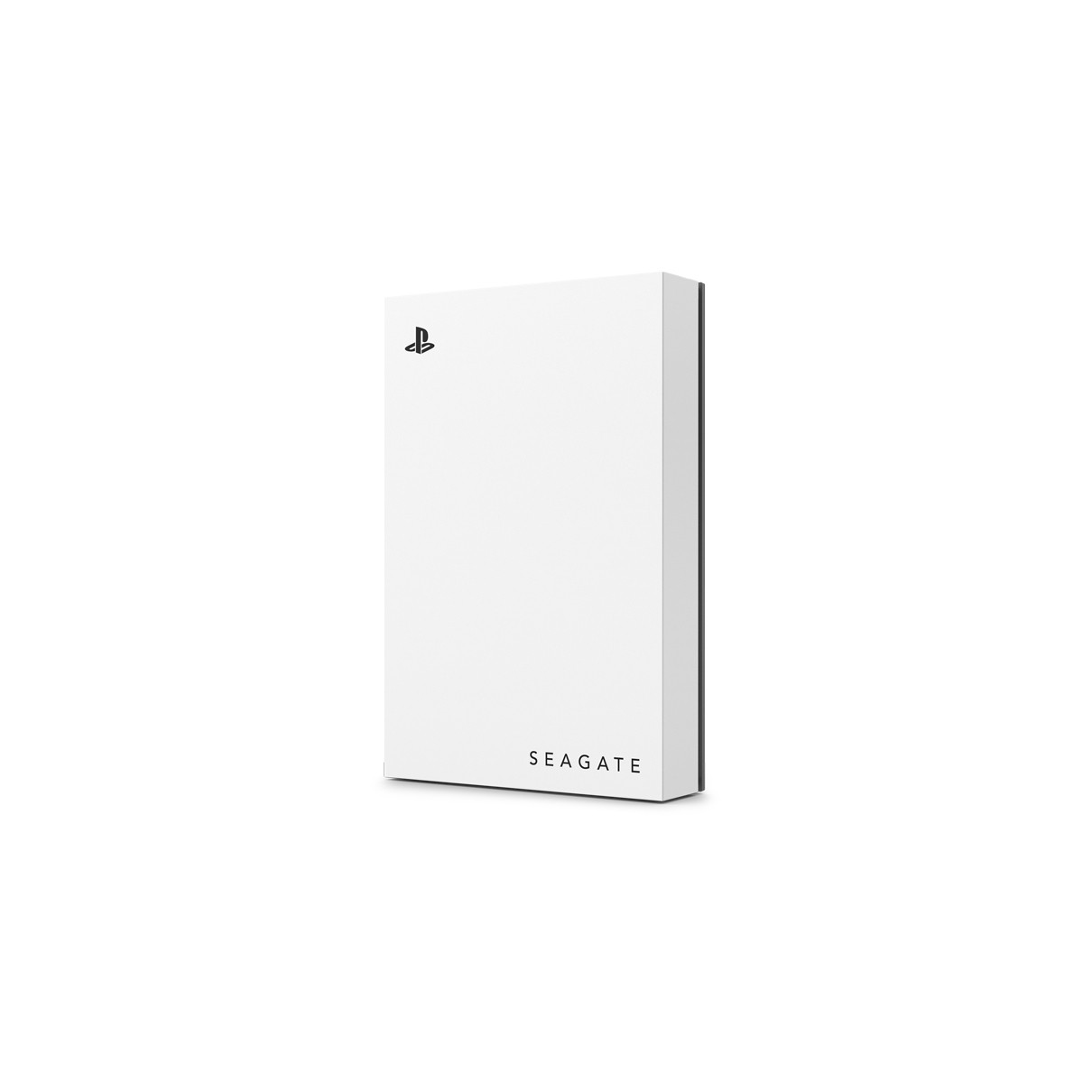Eine weiße Seagate PlayStation-Festplatte auf einem weißen Hintergrund.