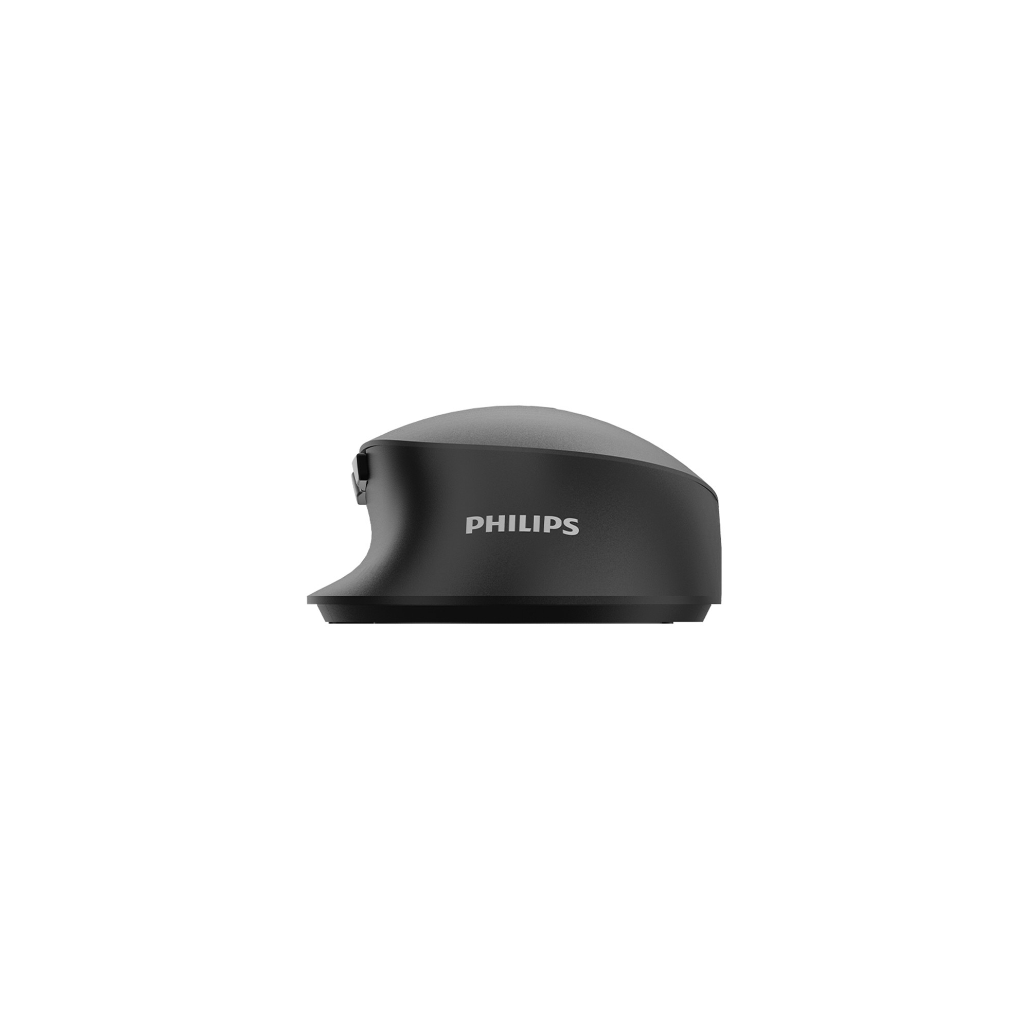 Beyaz arka plan üzerinde yandın görünen siyah kablosuz Philips bilgisayar faresi.