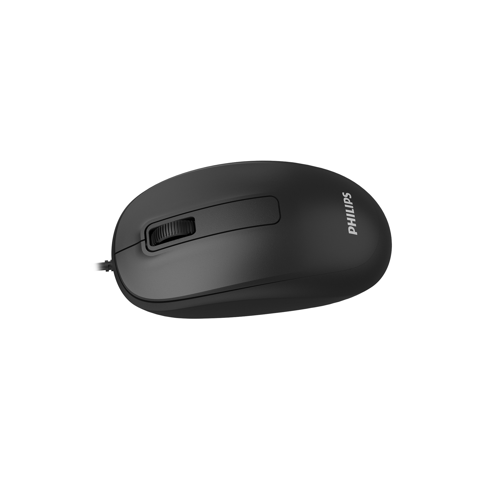 Beyaz arka planda kaydırma tekerlekli siyah Philips bilgisayar faresi.