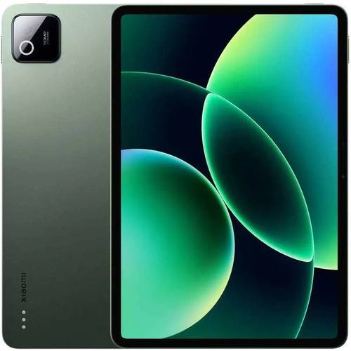 Tableta Xiaomi verde que muestra pantalla y cámara.
