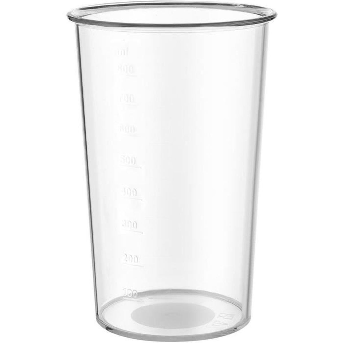 Ein leerer, transparenter Messbecher mit Millimeter-Skala auf der Seite.