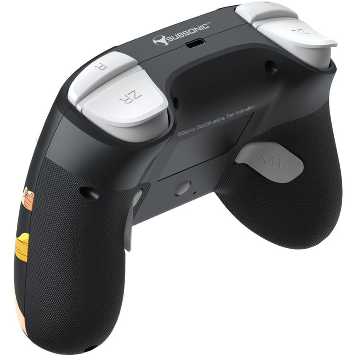 Schwarzer Subsonic-Gaming-Controller mit weißen Obertasten und strukturierten Griffen vor weißem Hintergrund.