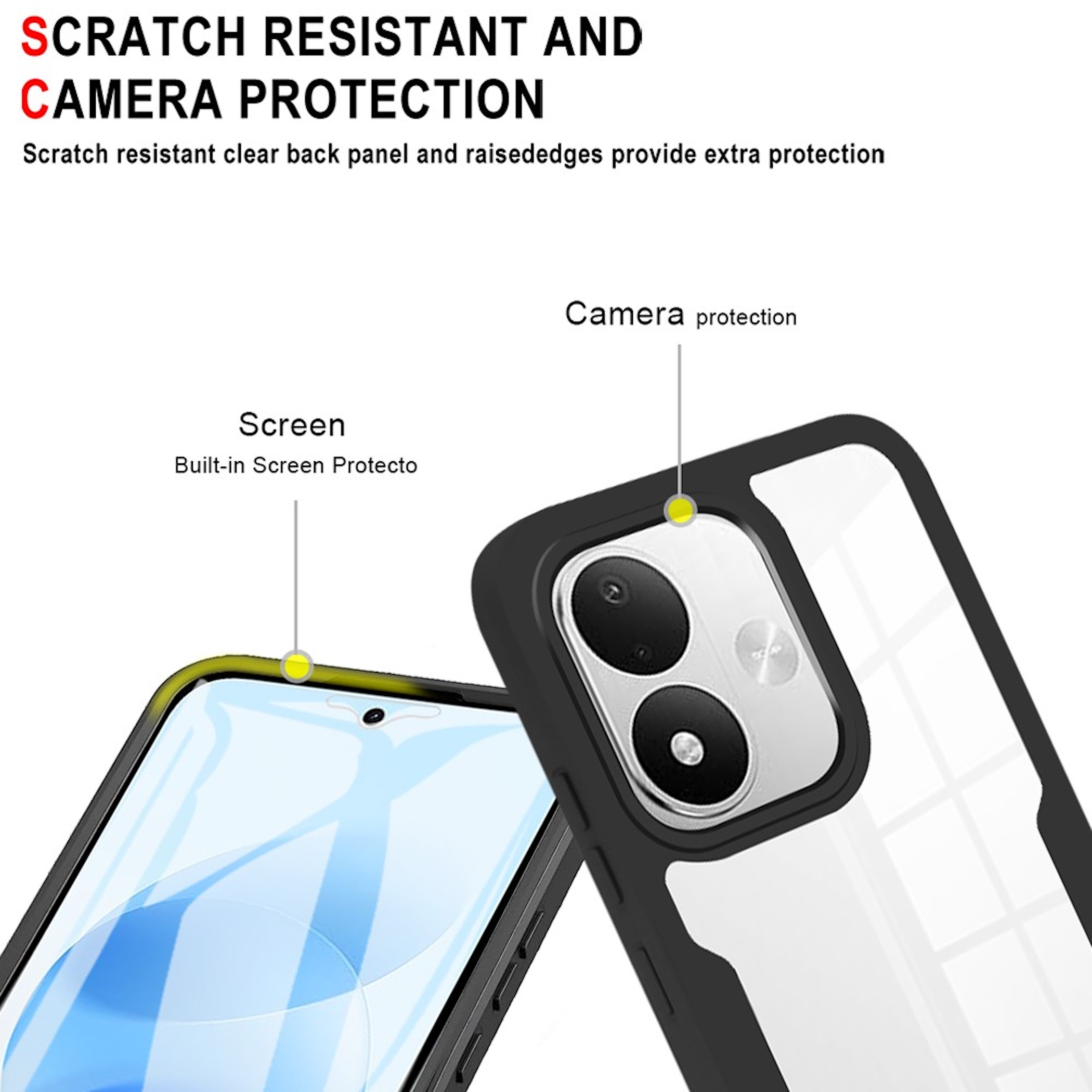 Smartphone-Hülle mit kratzfester Rückseite, eingebautem Displayschutz und erhöhtem Kameraschutz.