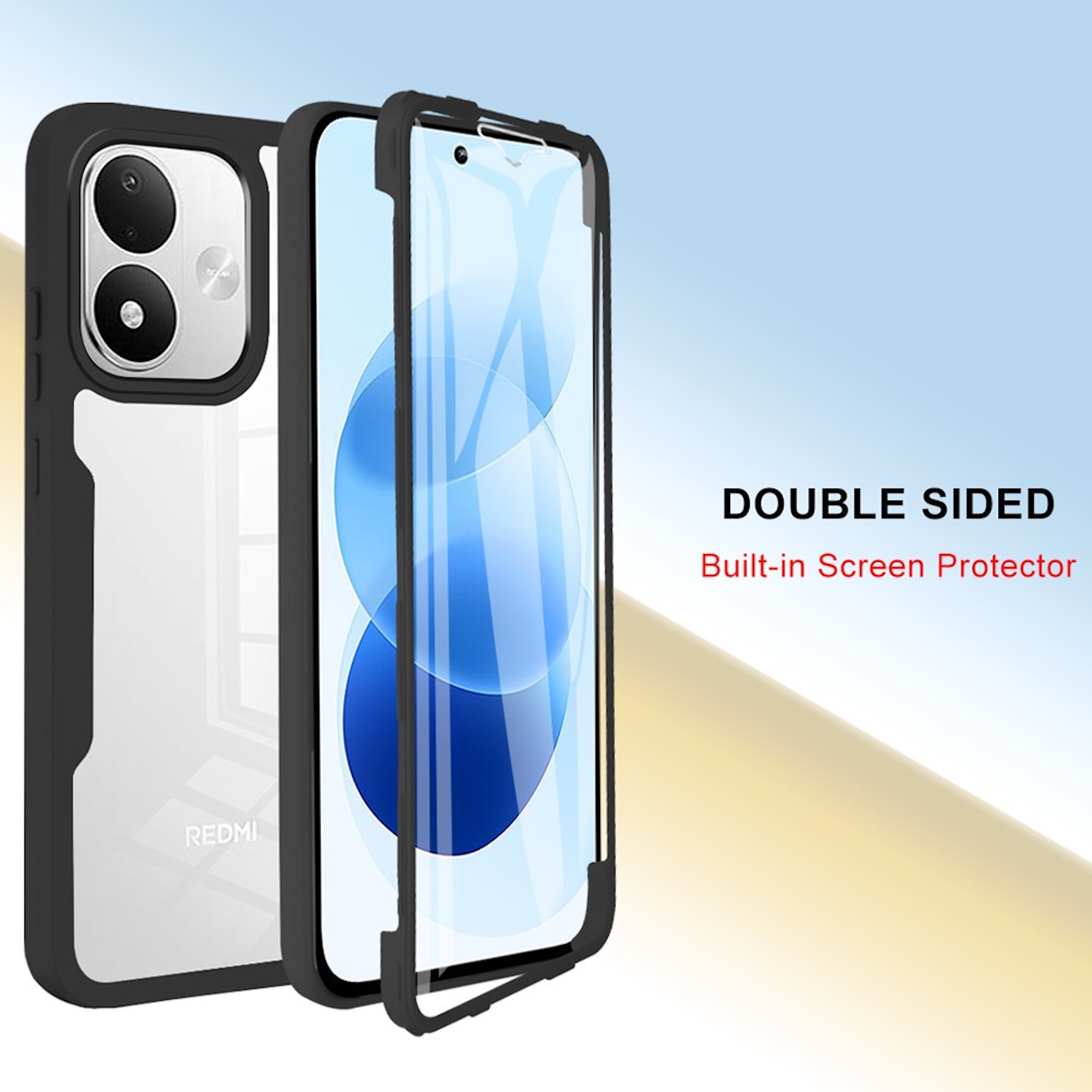 Eine Redmi-Handyhülle mit integriertem Displayschutz, doppelseitig.