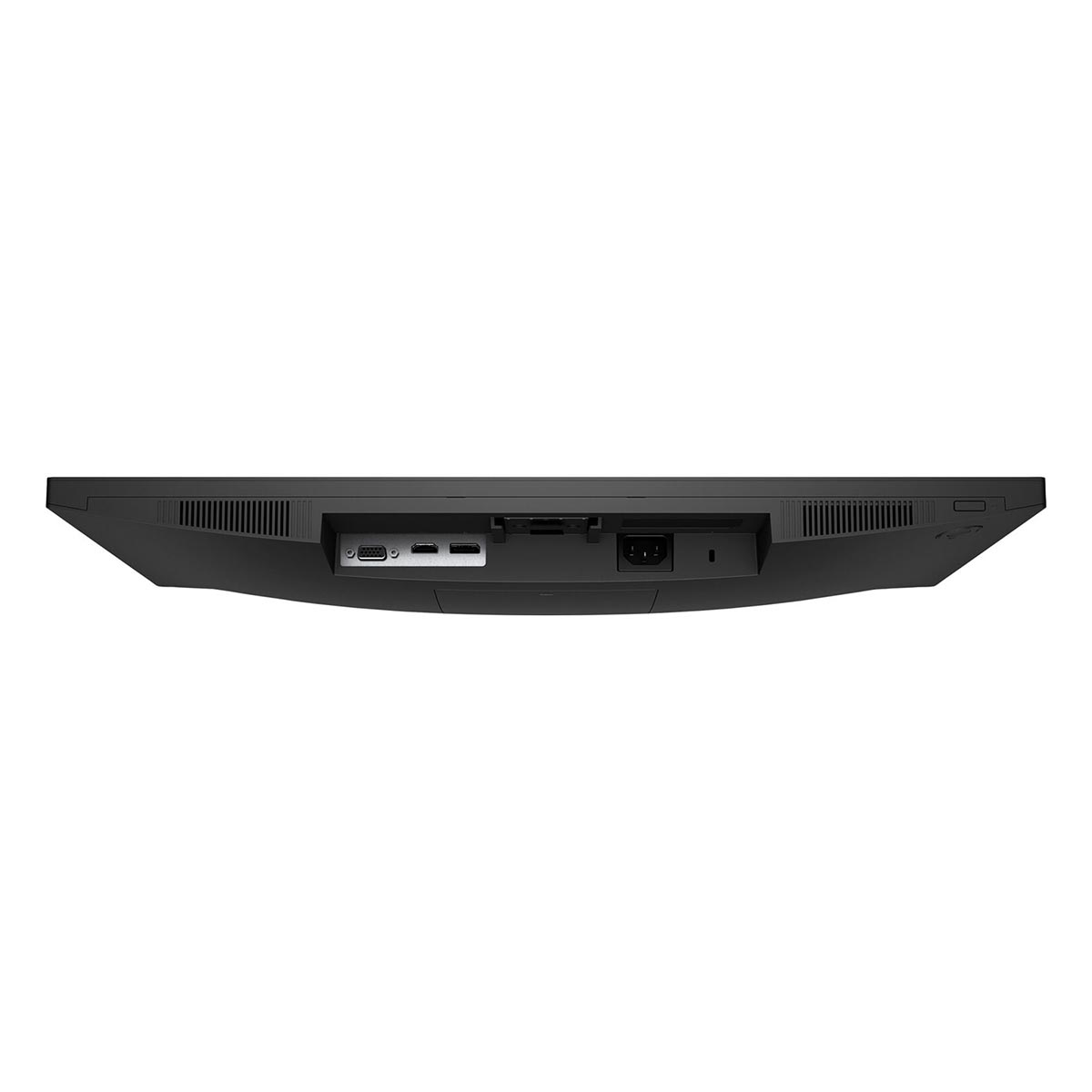 Dolny widok czarnego monitora z portami VGA, DisplayPort, HDMI i zasilaniem.