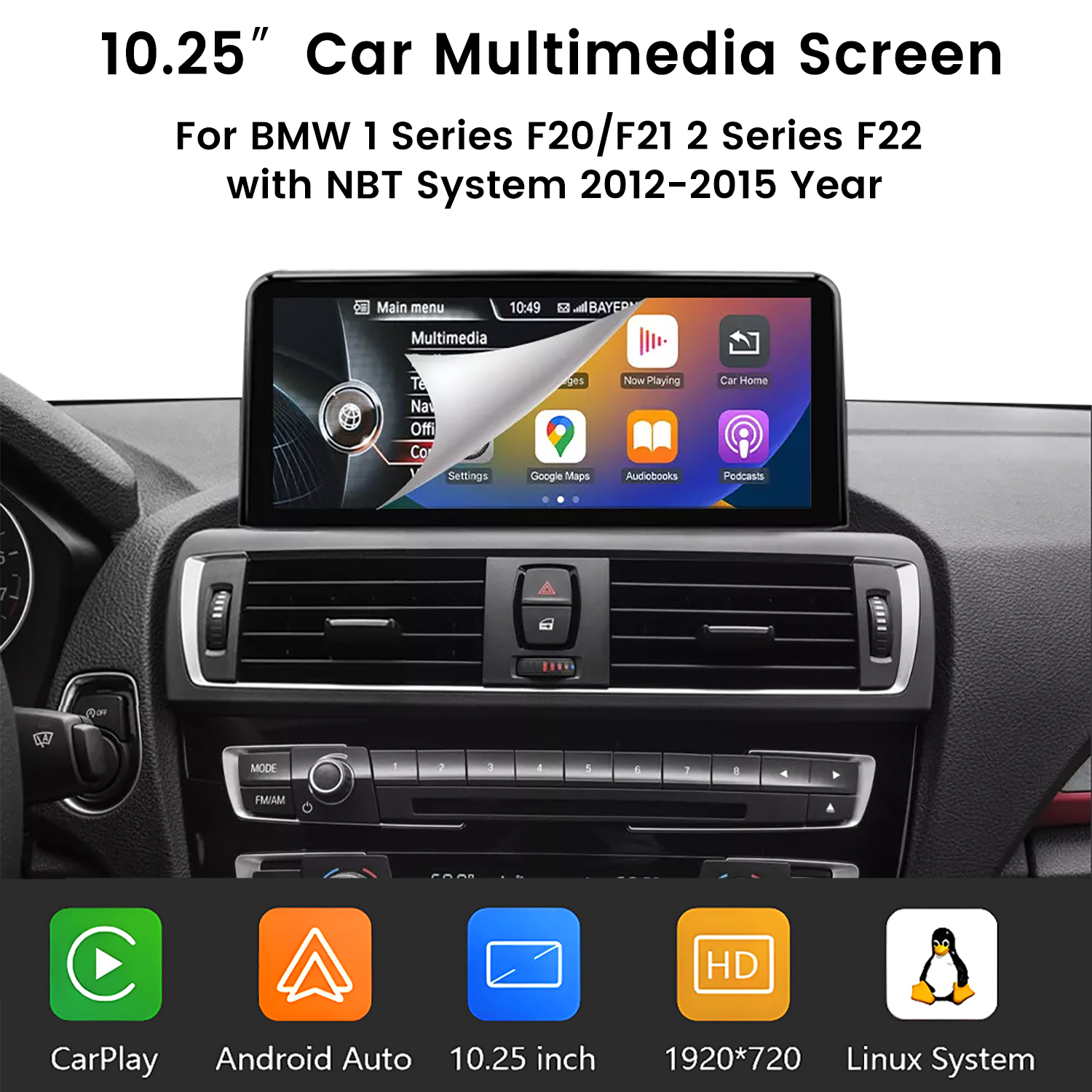 Ekran multimedialny 10,25 cala do samochodów BMW serii 1 i 2 z systemem NBT.
