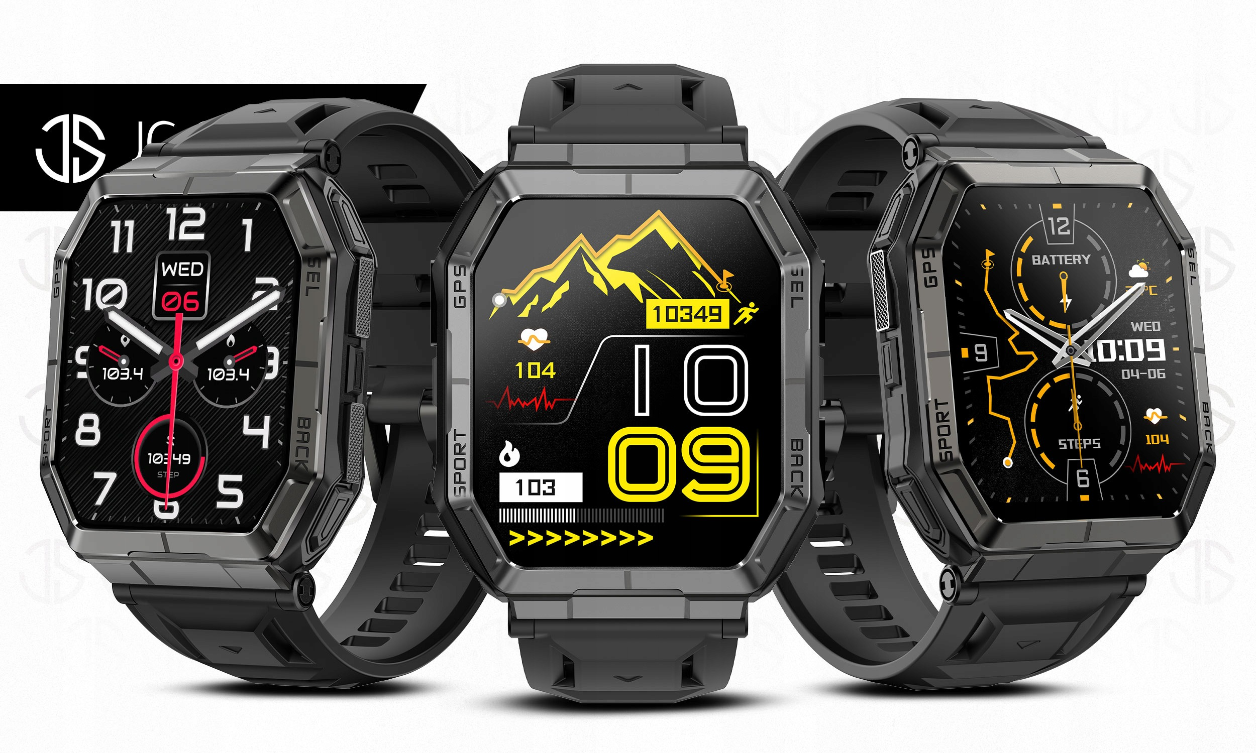 Smartwatch JG SMART MĘSKI WODOODPORNY ROZMOWY MENU PL GPS CIŚNIENIE 1000mAh Czarny